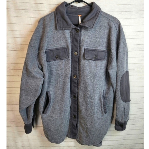 Free People Ruby Gray Fleece Jacket Shacket, sz Small - Picture 1 of 15